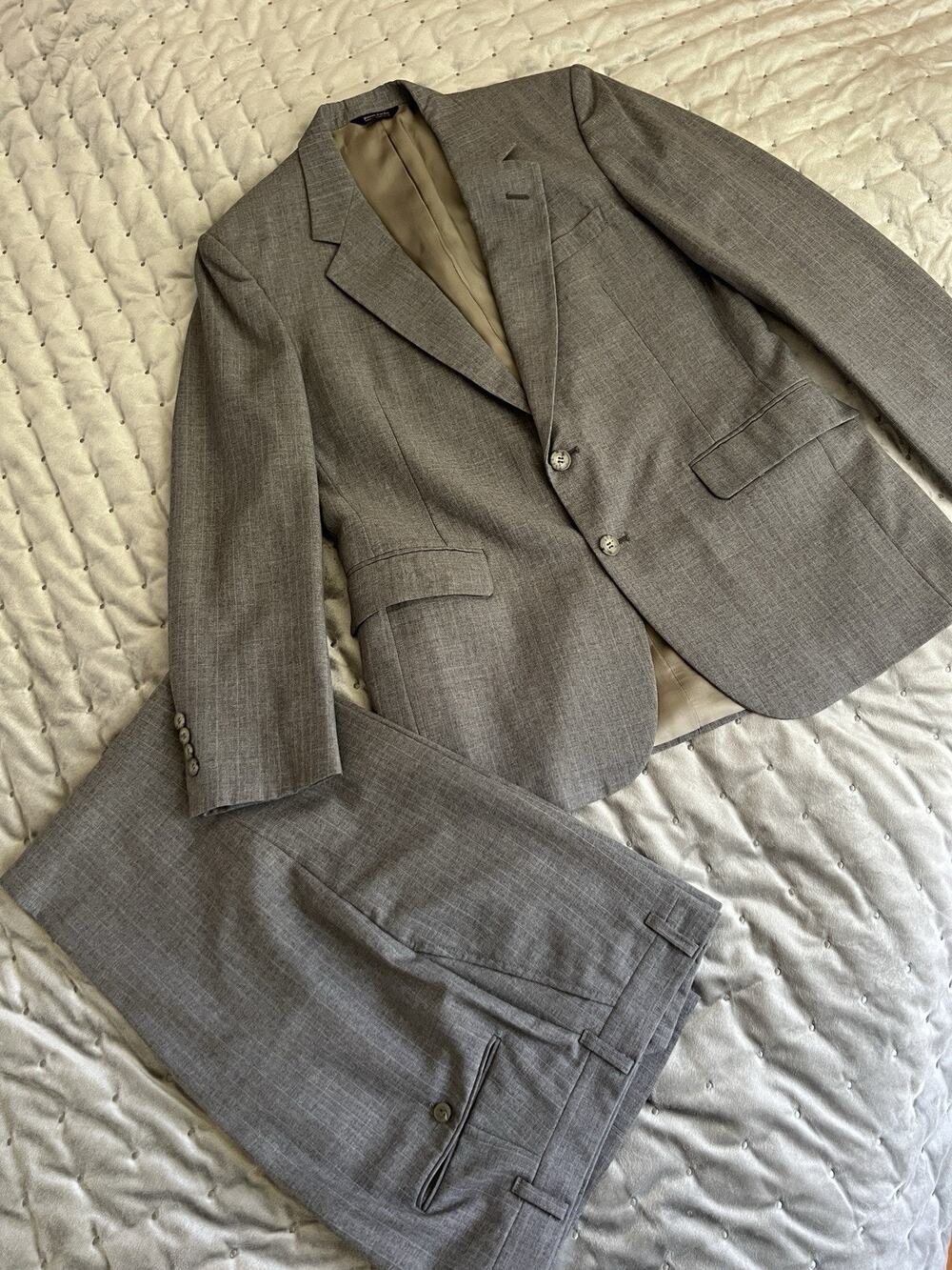Pierre Cardin Mens Gray Wool Suit 2 Piece Wedding Prom Groom Party Festive